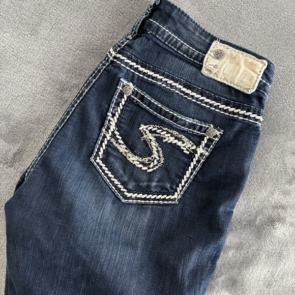 Silver Jeans Co. Dark Wash‎ Denim Embellished Pocket Women's Jeans 27x33 - Picture 1 of 13